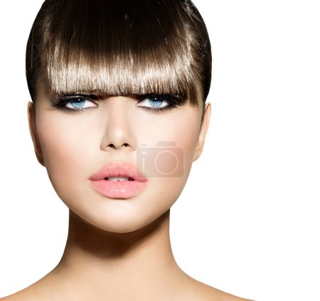 Fringe. Fashion Model Girl With Trendy Hairstyle
