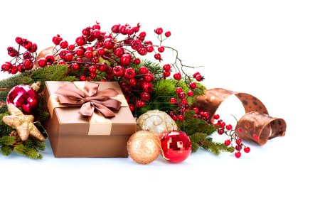 Christmas Decoration and Gift Box Isolated on White Background