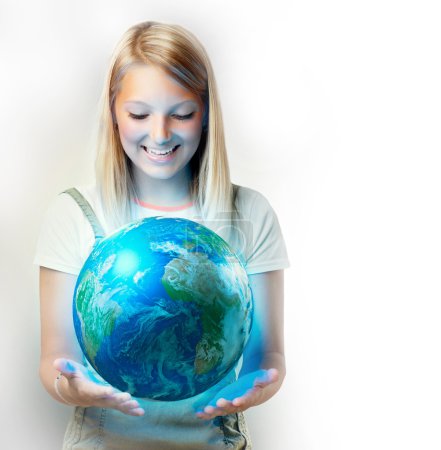 Girl holding the Planet Earth