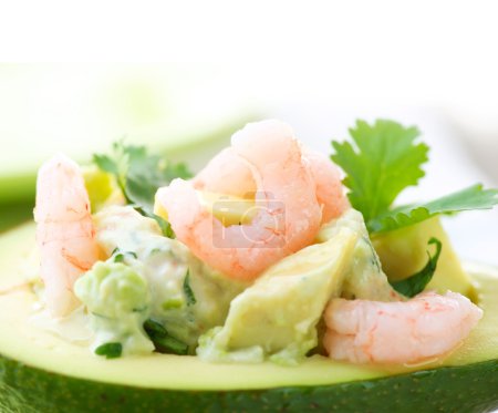 Avocado and Shrimps Salad. Close-up image
