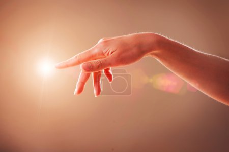 Woman Hand Touching Virtual Screen