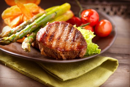 Grilled Beef Steak Meat with Vegetables