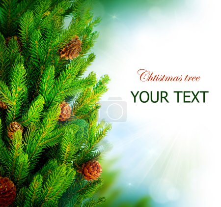 Christmas Tree Border Design over Green Blurred background