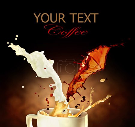 Coffee With Milk Splashing. Cup of Cappuccino or Latte