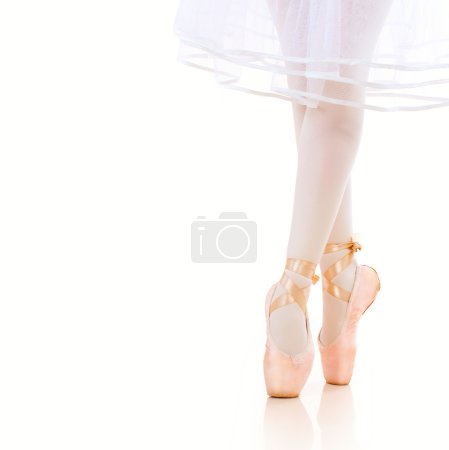 Ballerina Legs closeup. Ballet Shoes. Pointe