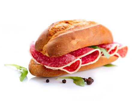Sandwich with Salami isolated on a White Background