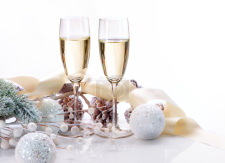 Two Champagne Glasses. Christmas Celebration