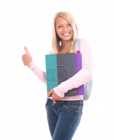 Happy Teenage High School Student Girl Isolated on White