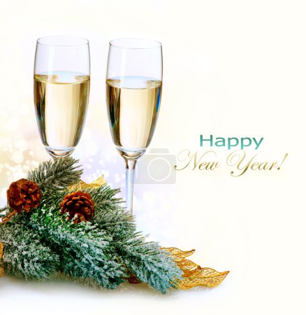 New Year Card Design with Champagne. Christmas Celebration