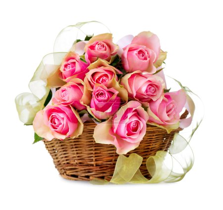 Roses in the Basket isolated on a White Background