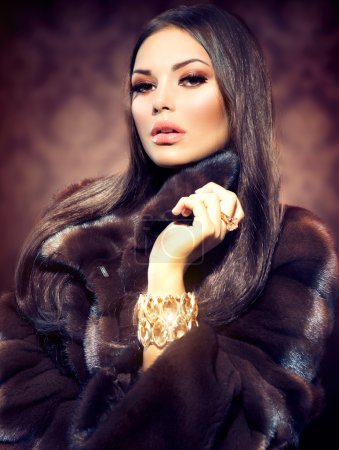 Beauty Fashion Model Girl in Mink Fur Coat