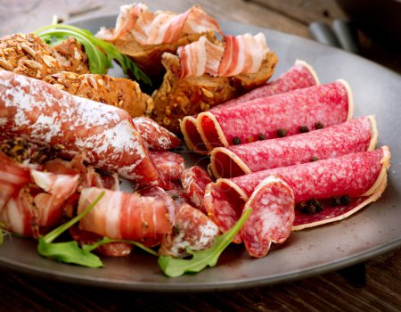 Sausage. Various Italian Ham, Salami and Bacon. Meat Food