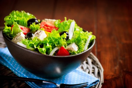 Greek Salad Bowl with Feta Cheese, Tomatoes and Olives