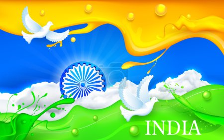 Dove flying with Indian Tricolor Flag