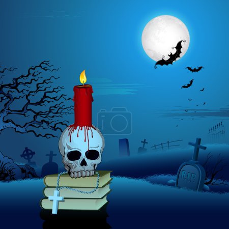 Candle on Skull in Halloween Night