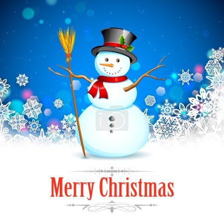 Snowman in Christmas Snowflakes Background
