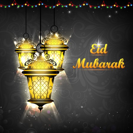 Illuminated lamp on Eid Mubarak background