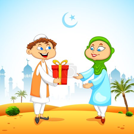 People presenting gift to celebrate Eid