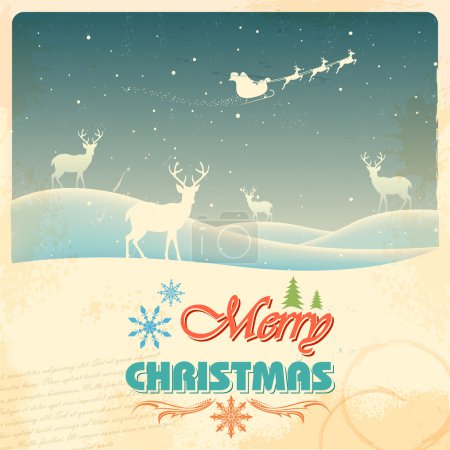 Reindeer in retro Christmas holiday background