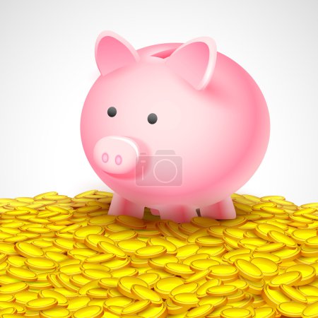 Piggy Bank on heap of gold coin