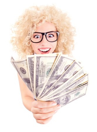 Young woman with dollars in her hands