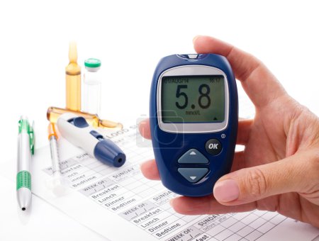 glucometer in woman's hand