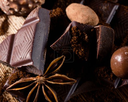 close-up of chocolate and spices