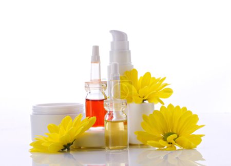 natural cosmetics products and flower