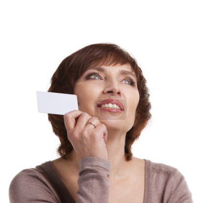 senior woman with business card