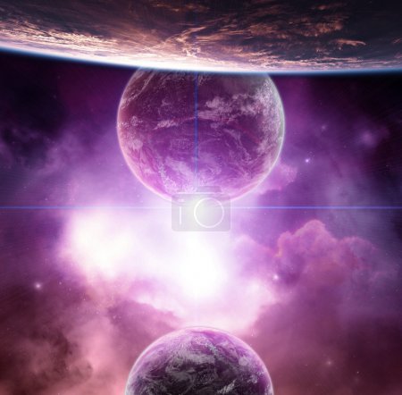 Planet with violet nebula and rising Star
