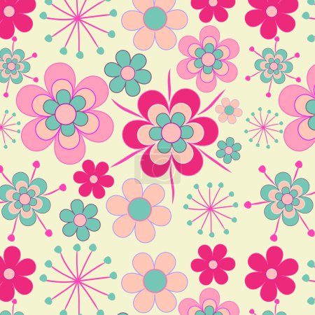 Pretty, pink retro flowers seamless pattern