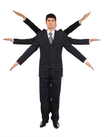 Young asian businessman with six hands