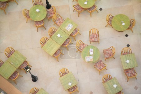Tables in cafe from top view