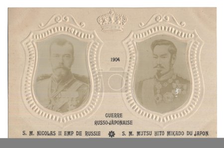 Old postal card with Nick II emperor of Russia and Mutsu Hito mi