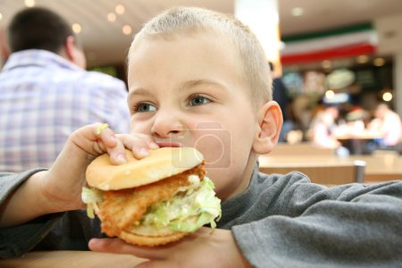 Boy eats the sandwich