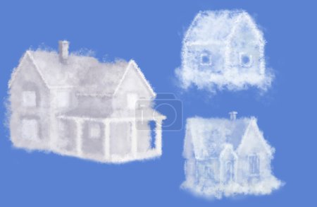 Three cloud dream houses collage