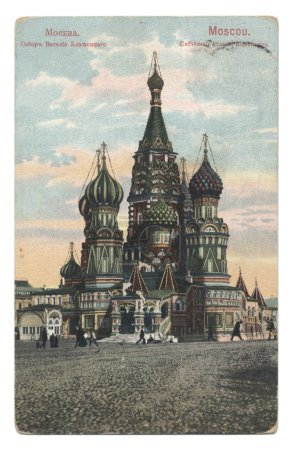 Old post card with Moscow cathedral of Vasiliy Beatific