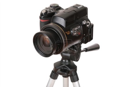 Modern photo camera on tripod
