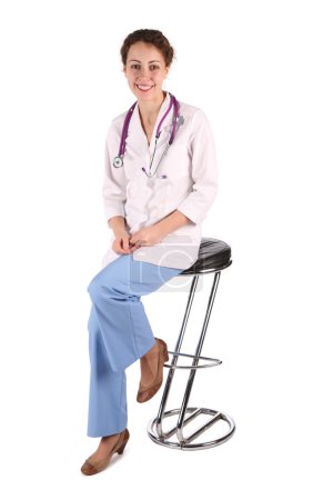 Doktor woman sit on the bar stool