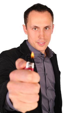 Young businessman gives fire