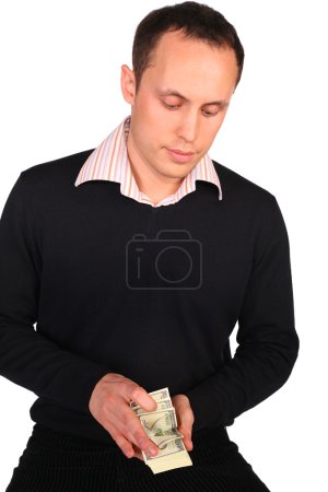 Young man in black with money