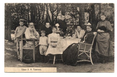 Old post card with L.N.Tolstoy's family portrait