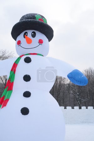 Inflatable snowman in park