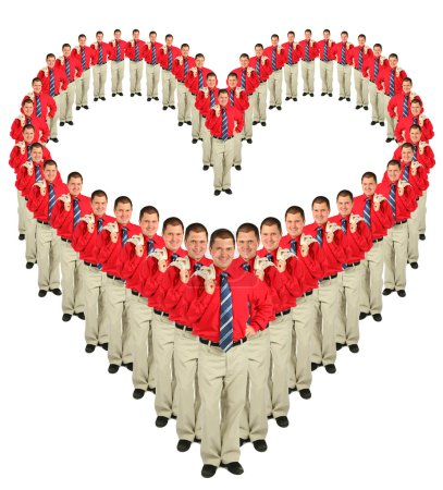 Businessmen in red shirts heart collage