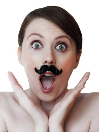 Close up of young woman with moustache