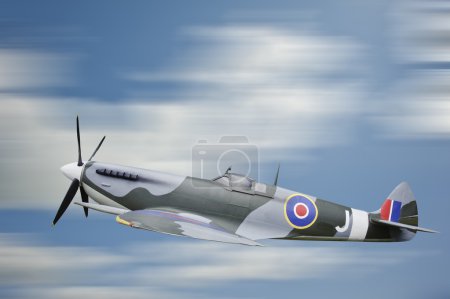 World War 2 era British aircraft Spitfire in flight