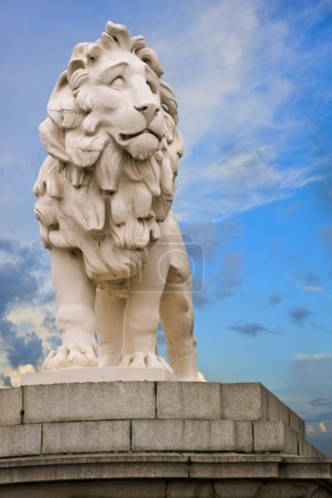 Close up of South Bank Lion statue on Westminster Bridge in London