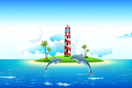 Sea view with Dolphin and Lighthouse