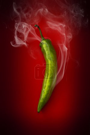 Hot green pepper on a red background