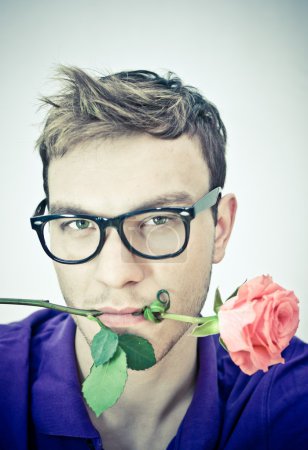 Funny man with flower